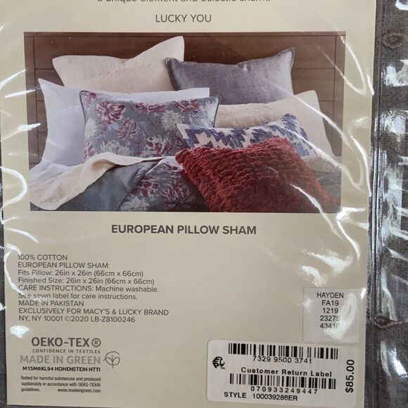 2 X $59 Lucky Brand Hayden Cotton European Sham. $170 Value - Picture 6 of 8